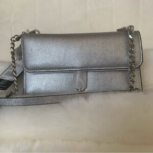 Rebecca Minkoff Megan Wallet on a Chain Crossbody in Silver Leather